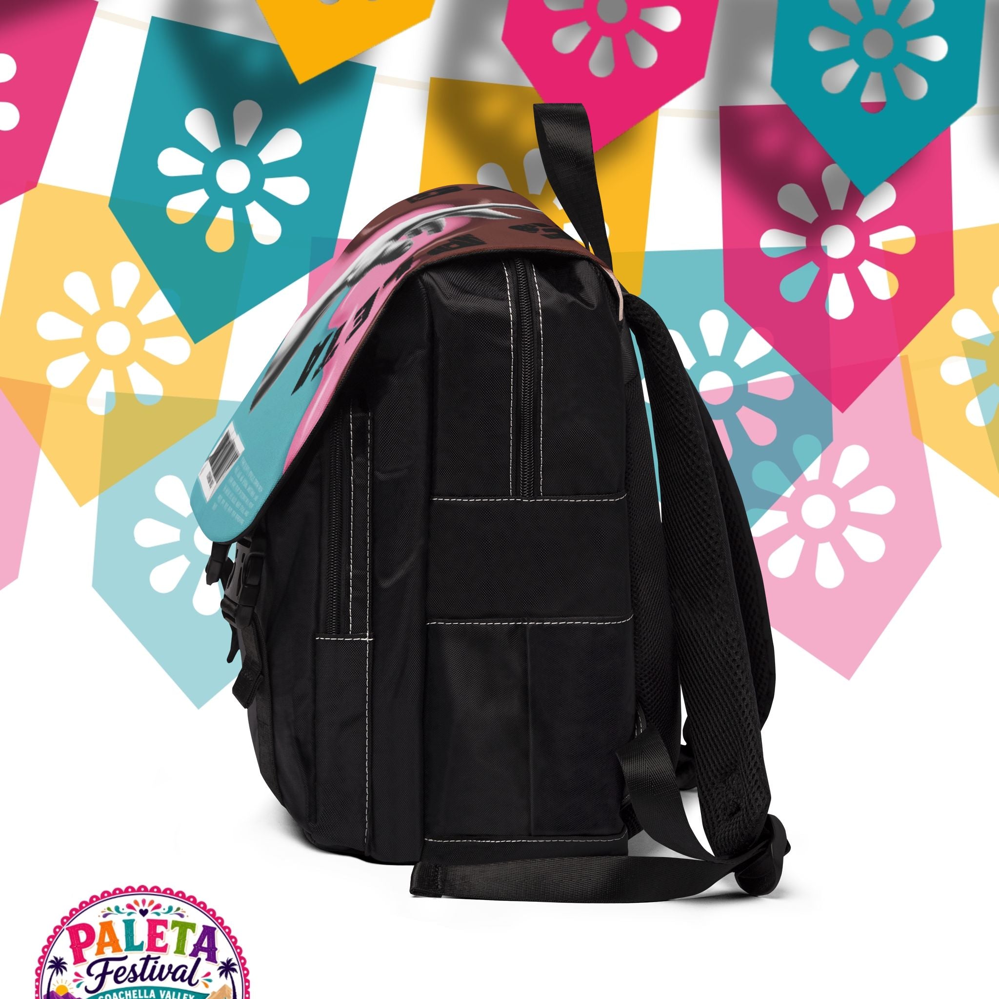 Artistic Hand Print Backpack — Colorful Retro Graphic Shoulder Bag