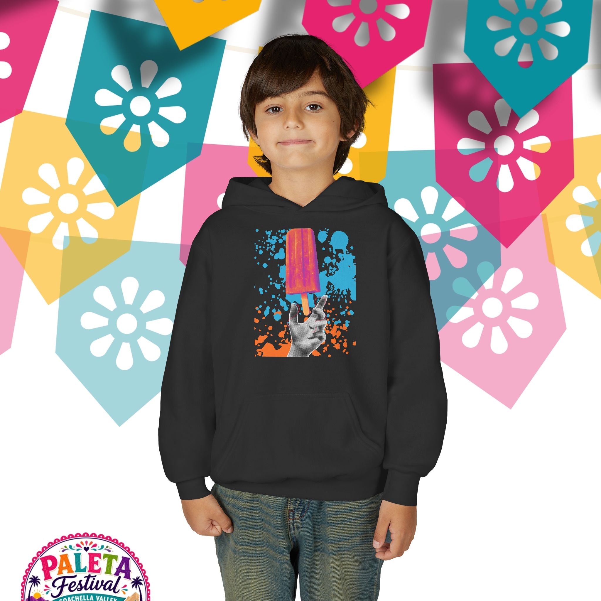 Youth Hoodie — Colorful Popsicle Graphic & 'Paleta Festival' Badge
