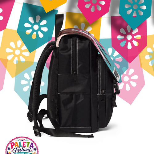 Artistic Hand Print Backpack — Colorful Retro Graphic Shoulder Bag
