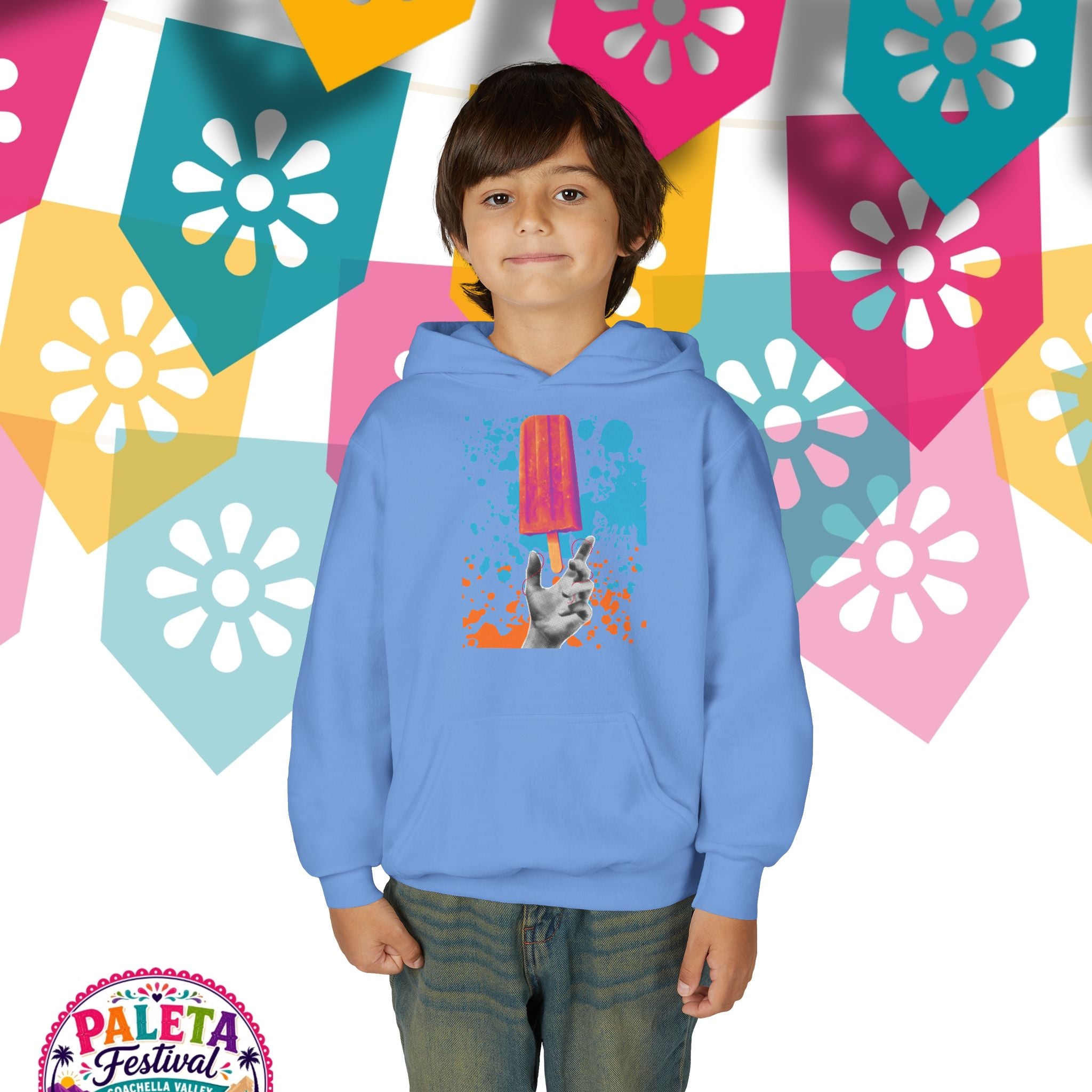 Youth Hoodie — Colorful Popsicle Graphic & 'Paleta Festival' Badge
