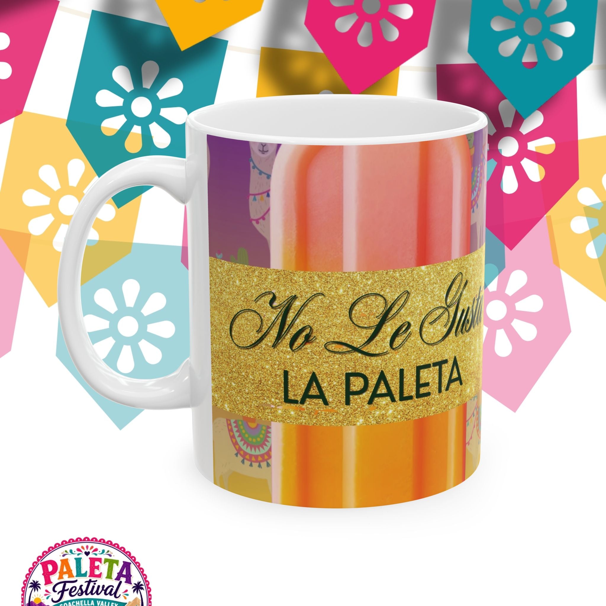 Ceramic Mug — Cute Alpaca Eating Paleta | Colorful Fiesta Coffee Cup (11oz/15oz)