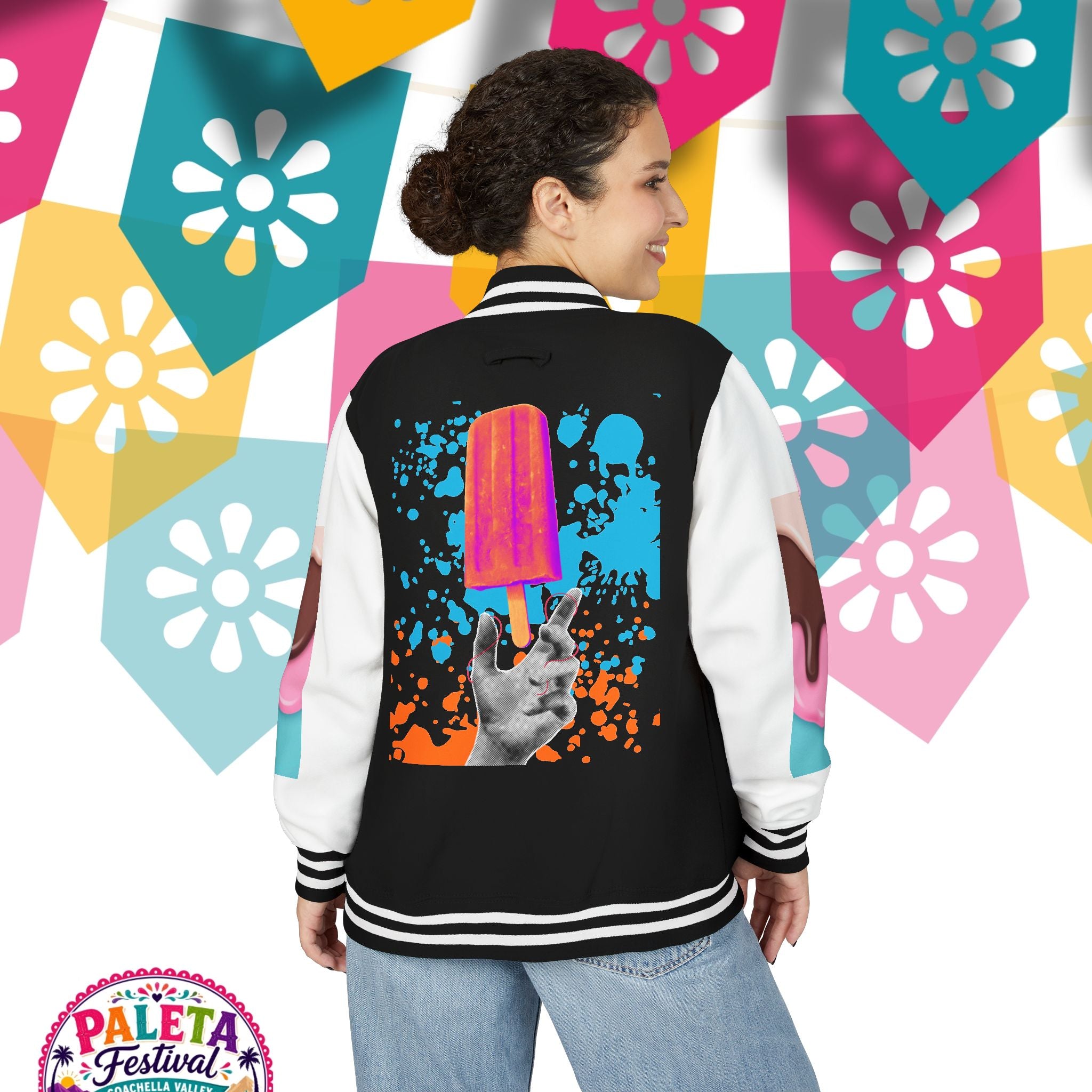 Paleta Festival Letterman Jacket — Colorful Popsicle Varsity Jacket