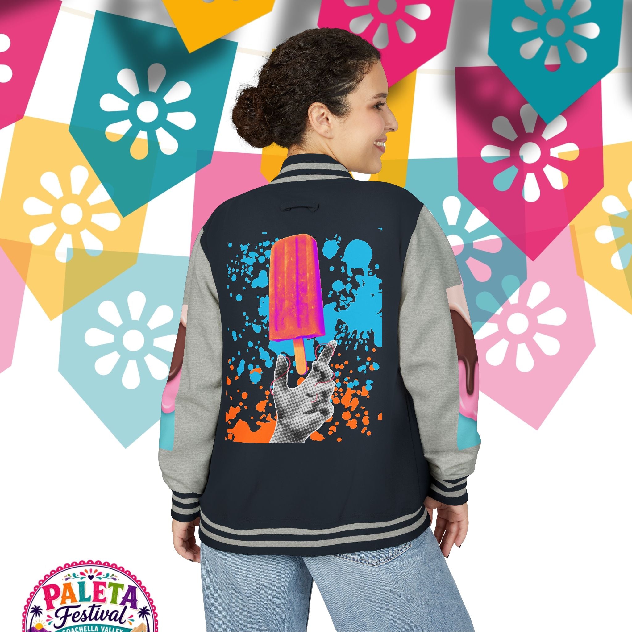 Paleta Festival Letterman Jacket — Colorful Popsicle Varsity Jacket