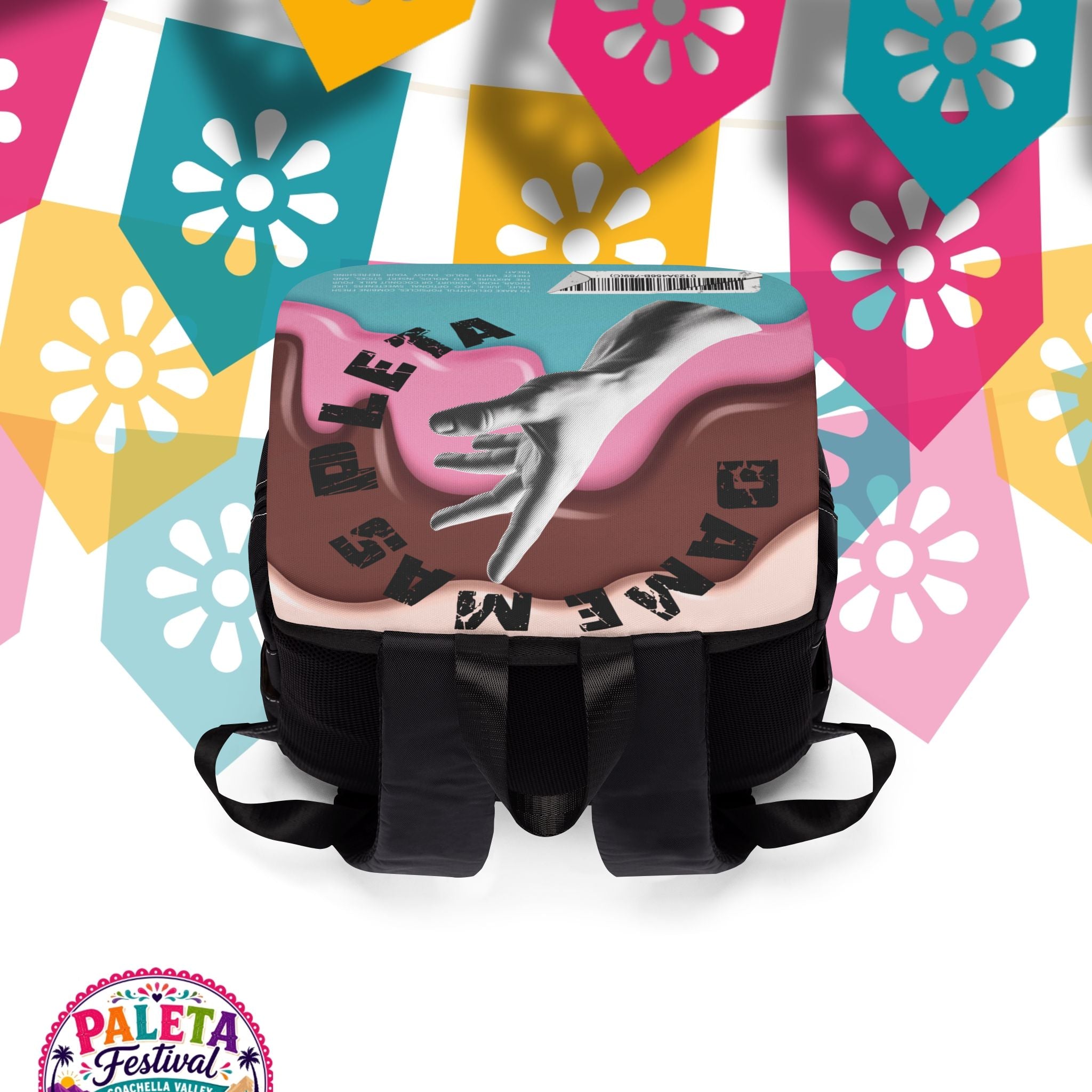 Artistic Hand Print Backpack — Colorful Retro Graphic Shoulder Bag