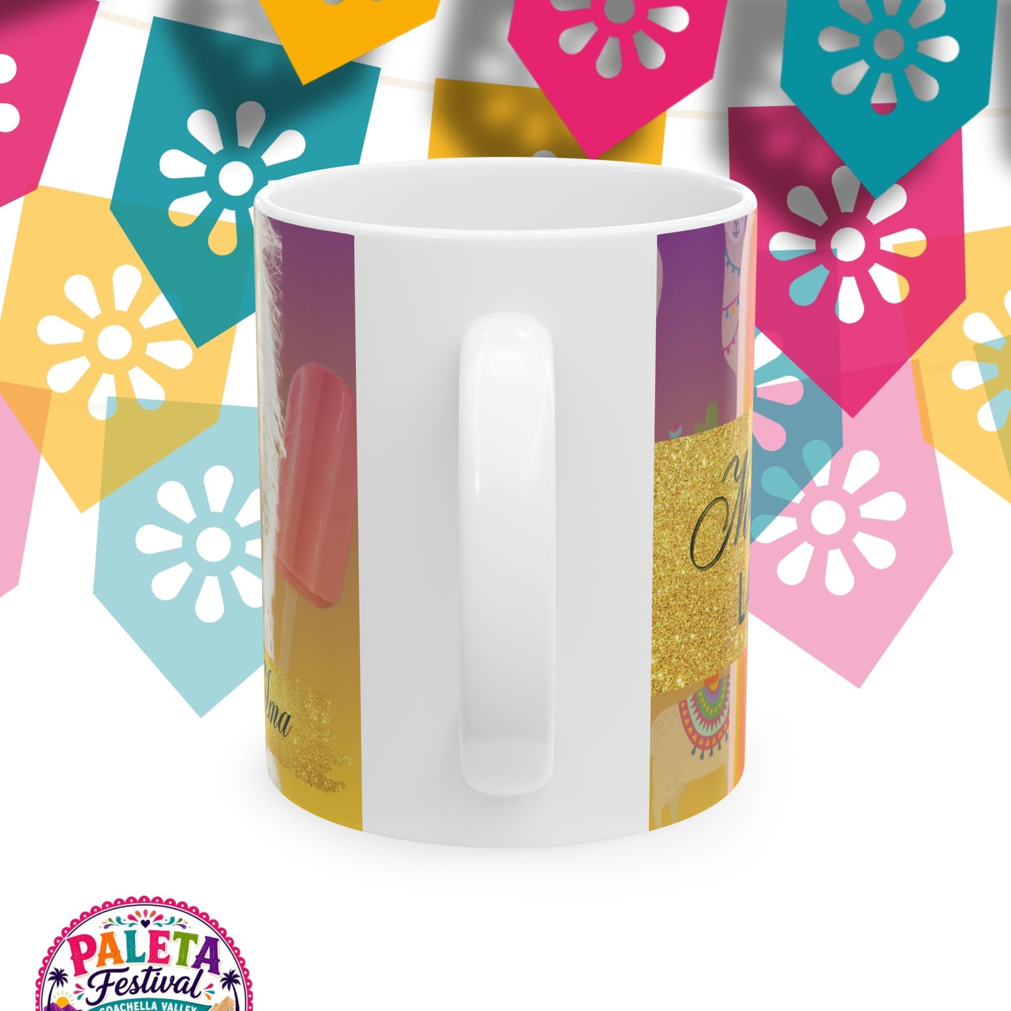 Ceramic Mug — Cute Alpaca Eating Paleta | Colorful Fiesta Coffee Cup (11oz/15oz)