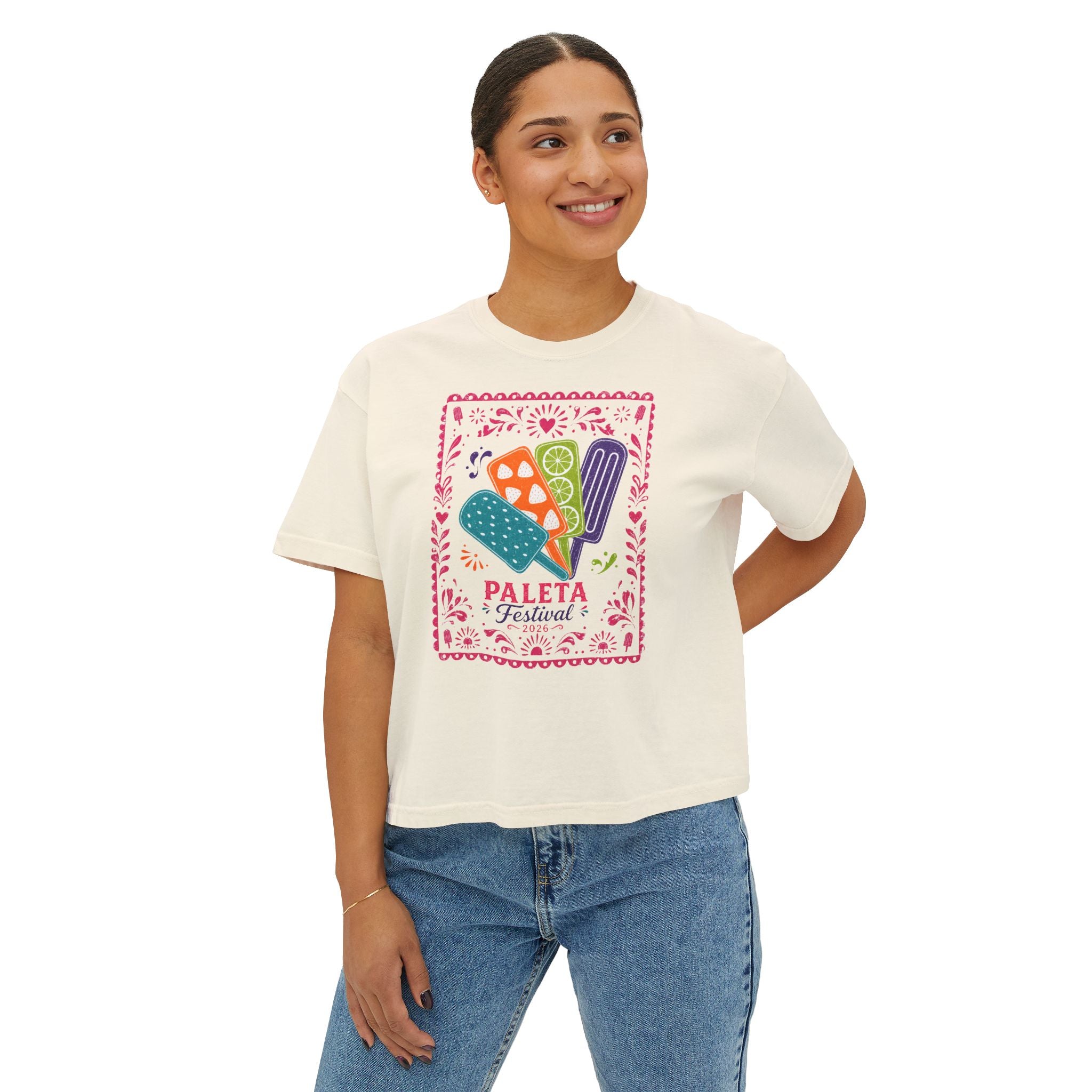 Paleta Festival Women's Boxy Tee — Colorful Popsicle Graphic