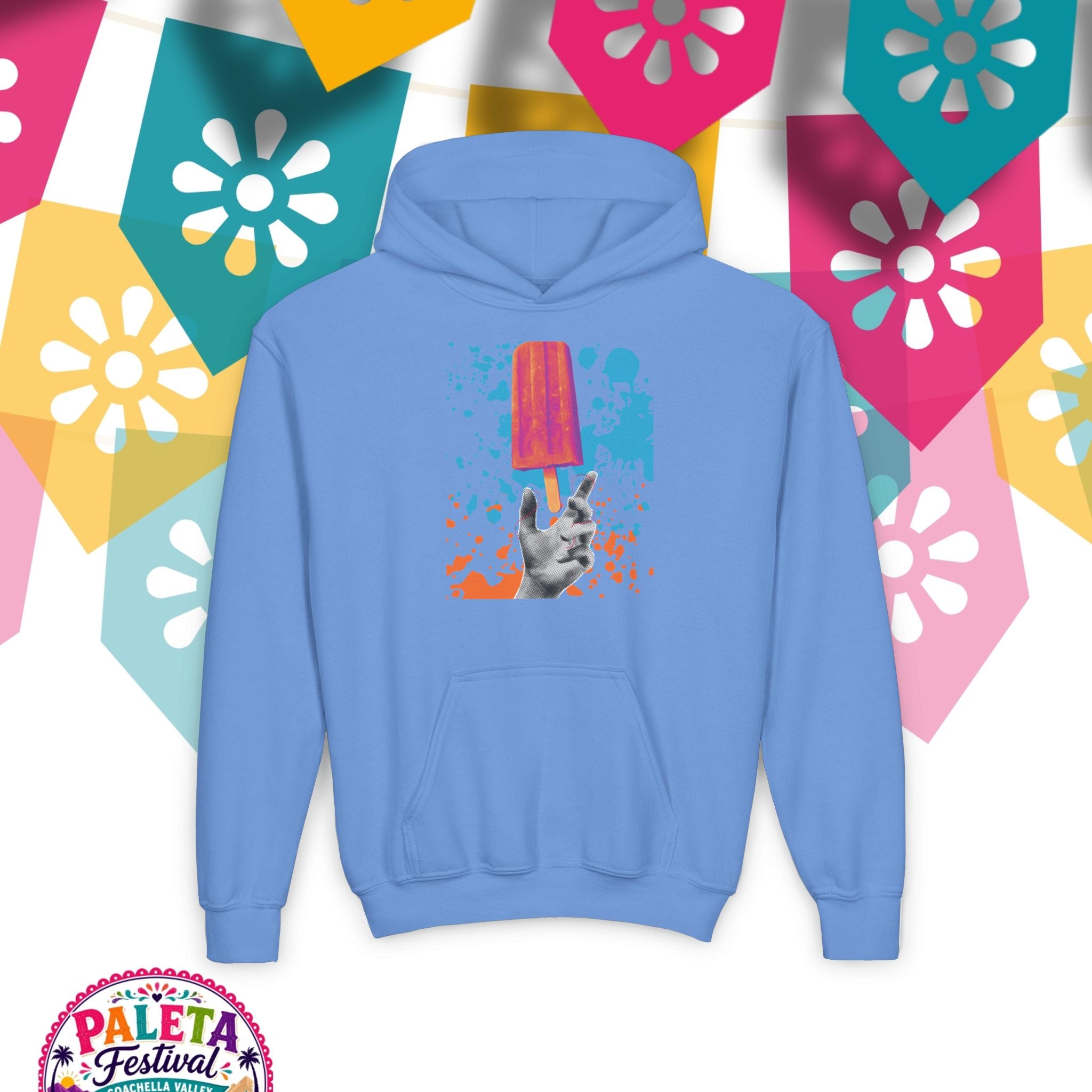 Youth Hoodie — Colorful Popsicle Graphic & 'Paleta Festival' Badge